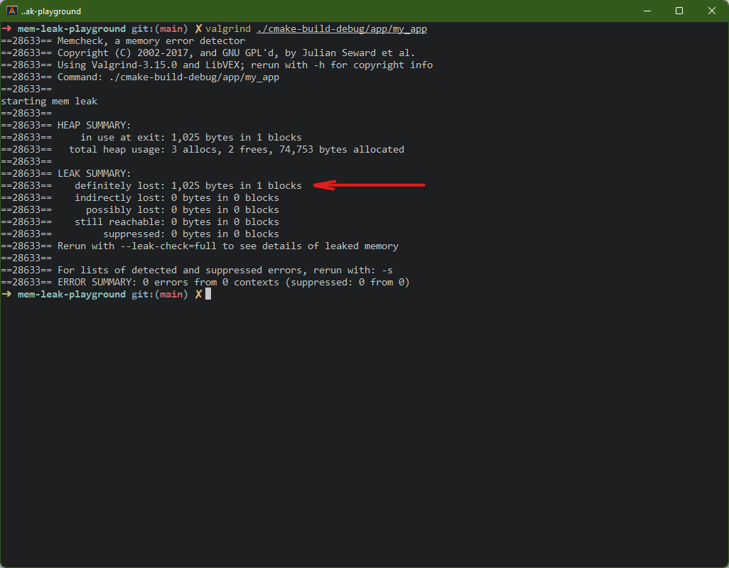 Valgrind displaying memory leak